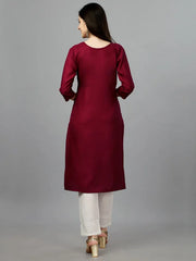 Maroon Straight Embroidered Kurti-1004