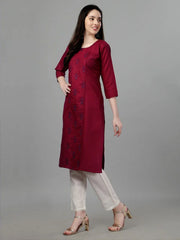 Maroon Straight Embroidered Kurti-1004
