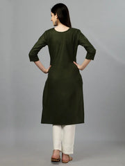 Green Straight Embroidered Kurti-1005
