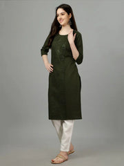 Green Straight Embroidered Kurti-1005