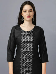 Black Straight Embroidered Kurti-1006