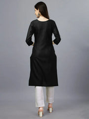 Black Straight Embroidered Kurti-1006