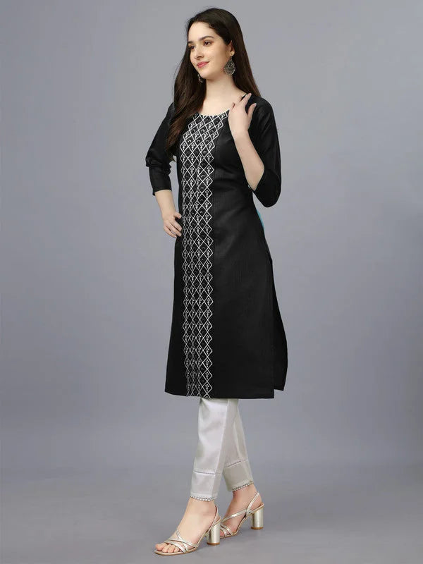 Black Embroidered Kurti | Cotton Indian Kurta Ladies Online