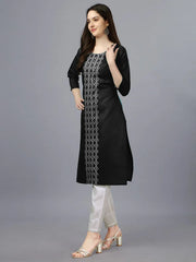 Black Straight Embroidered Kurti-1006