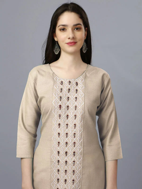 Brown Embroidered Kurti | Cotton Indian Kurta for Ladies
