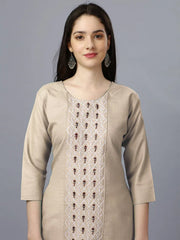 Brown Straight Embroidered Kurti-1006