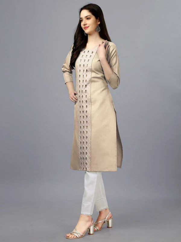 Brown Embroidered Kurti | Cotton Indian Kurta for Ladies