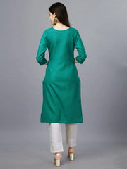 Lime Green Straight Embroidered Kurti-1006