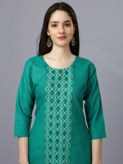 Lime Green Straight Embroidered Kurti-1006