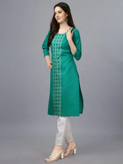 Lime Green Straight Embroidered Kurti-1006