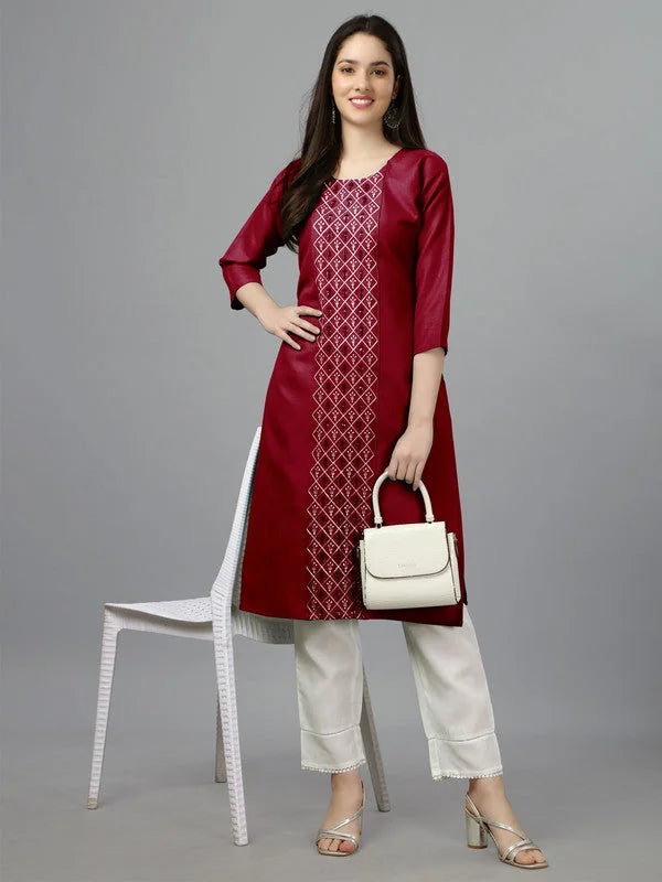 Maroon Embroidered Kurti: Shop Indian Kurtis for Ladies Online