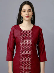 Maroon Straight Embroidered Kurti-1006
