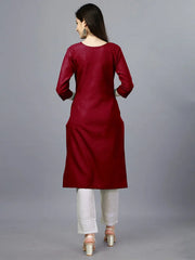 Maroon Straight Embroidered Kurti-1006