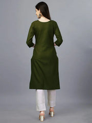 Green Straight Embroidered Kurti-1006