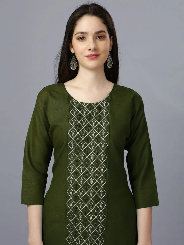 Green Embroidered Kurti | Cotton Indian Kurta Online Shop