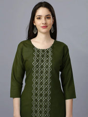 Green Straight Embroidered Kurti-1006