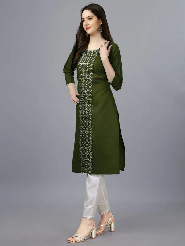 Green Embroidered Kurti | Cotton Indian Kurta Online Shop