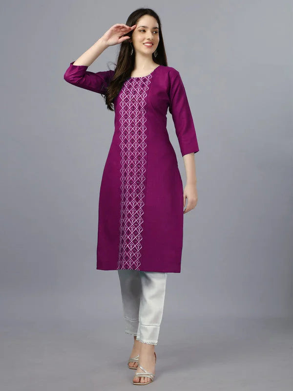 Purple Embroidered Kurtis - Elegant Indian Kurta for Women