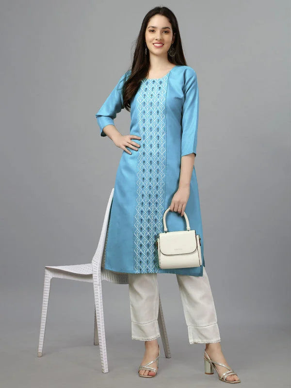 Amazing Blue Embroidered Kurti | Cotton Indian Kurtis for Women