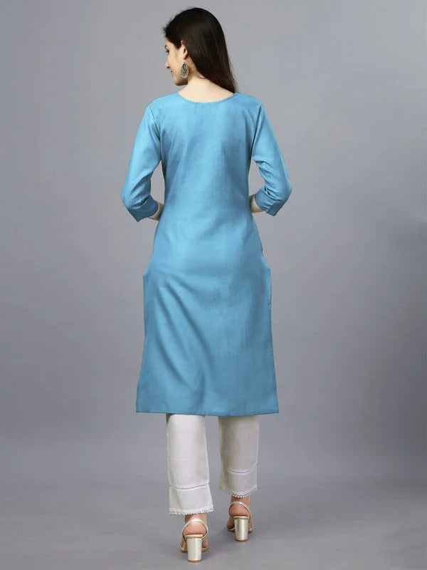 Amazing Blue Embroidered Kurti | Cotton Indian Kurtis for Women