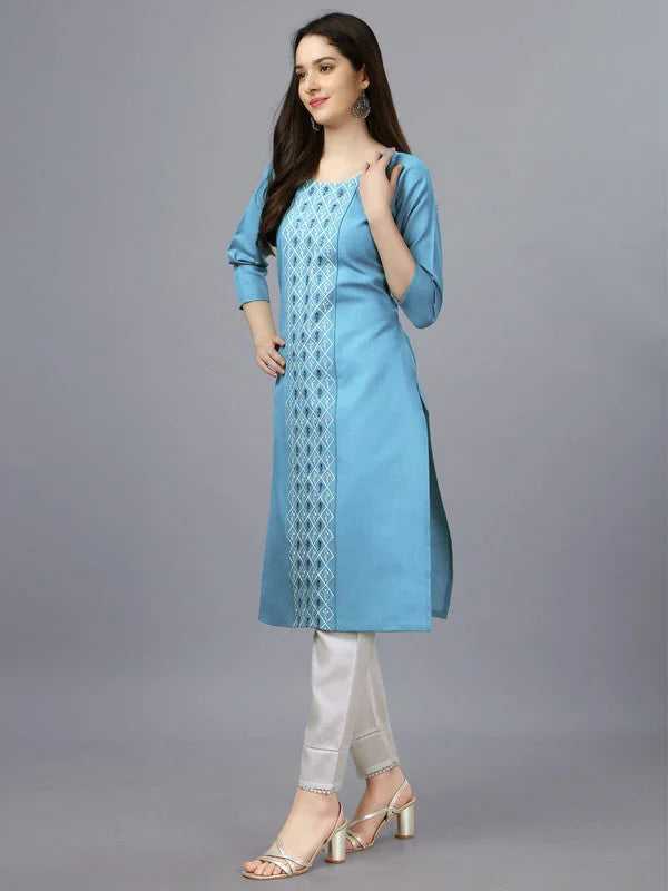Amazing Blue Embroidered Kurti | Cotton Indian Kurtis for Women