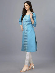Blue Straight Embroidered Kurti-1006
