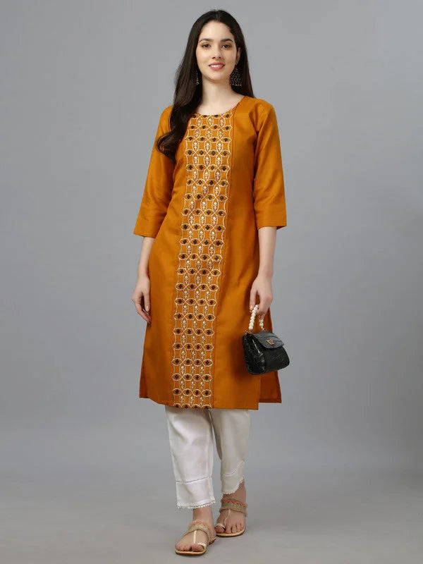 Mustard Embroidered Kurti - Stylish Indian Kurta for Women