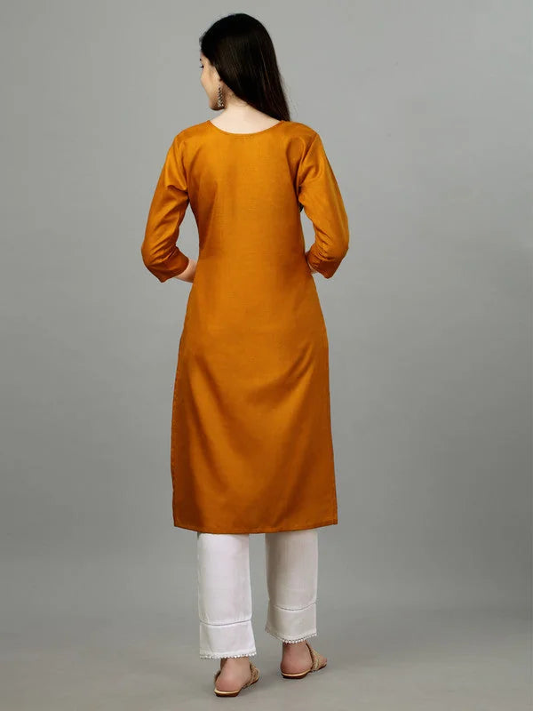 Mustard Embroidered Kurti - Stylish Indian Kurta for Women