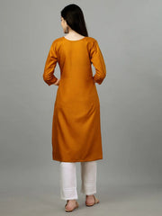 Mustard Straight Embroidered Kurti-1007