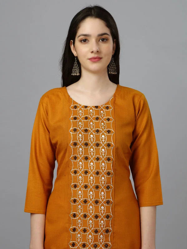 Mustard Embroidered Kurti - Stylish Indian Kurta for Women