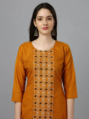 Mustard Straight Embroidered Kurti-1007