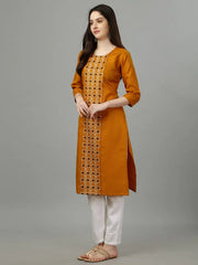 Mustard Straight Embroidered Kurti-1007