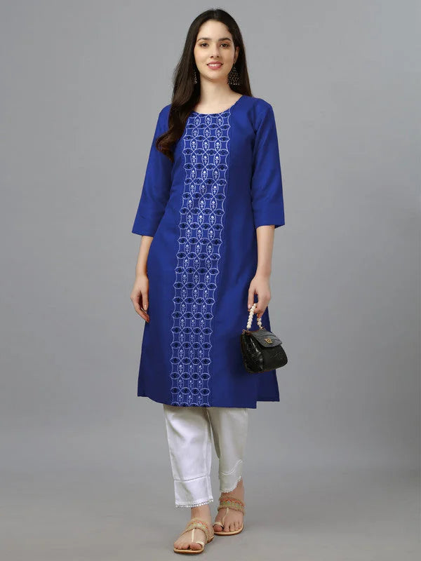 Royal Blue Indian Kurta - Embroidered Kurti for Ladies