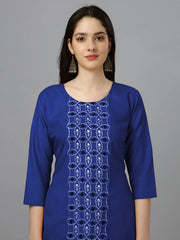 Royal Blue Straight Embroidered Kurti-1007