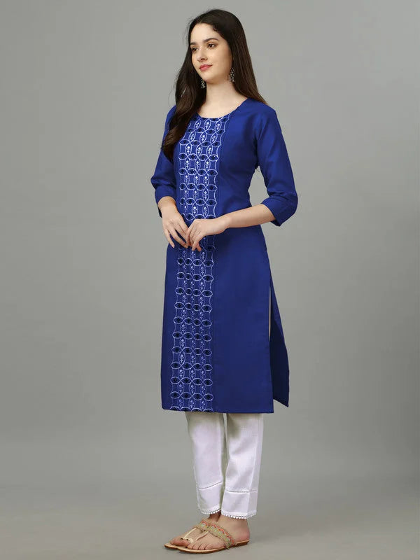 Royal Blue Indian Kurta - Embroidered Kurti for Ladies
