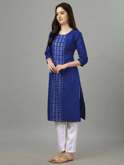 Royal Blue Straight Embroidered Kurti-1007