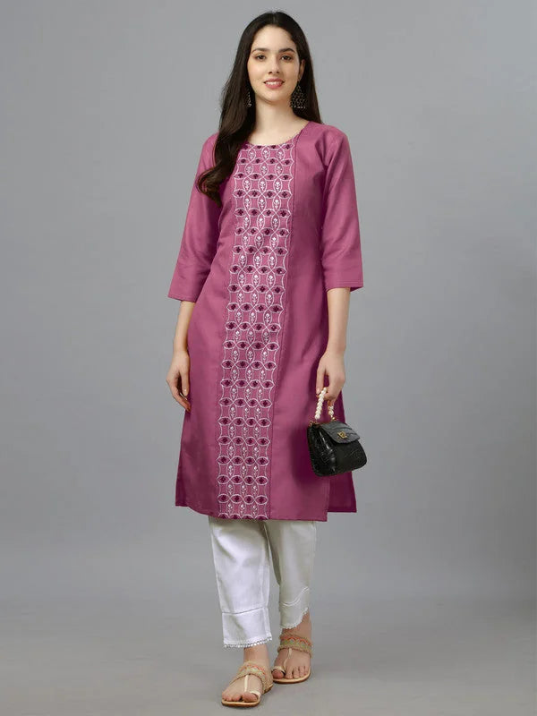 Wine Embroidered Kurti | Cotton Indian Kurta for Women