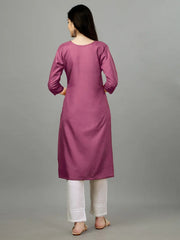 Wine Straight Embroidered Kurti-1007