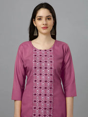 Wine Straight Embroidered Kurti-1007