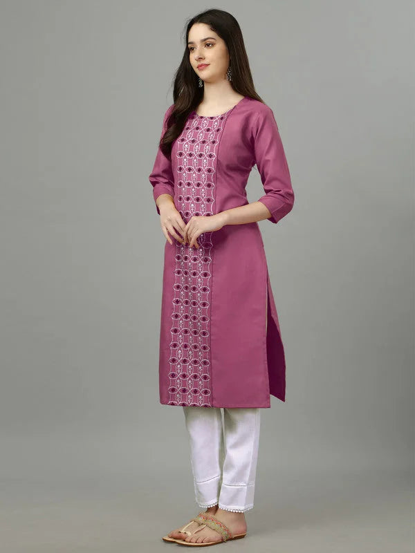 Wine Embroidered Kurti | Cotton Indian Kurta for Women
