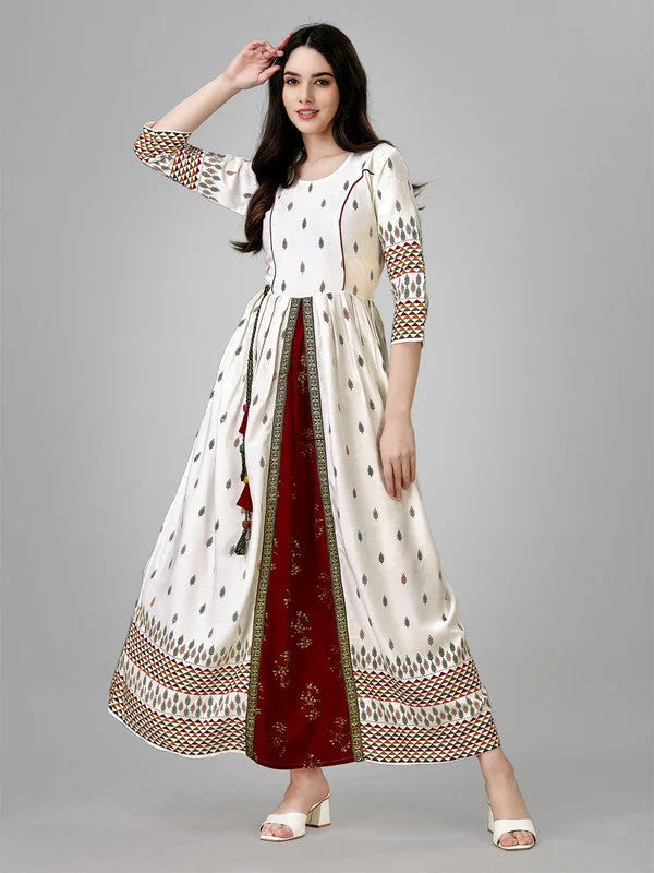 White Rayon Anarkali Kurta - Chic Indian Kurta for Ladies