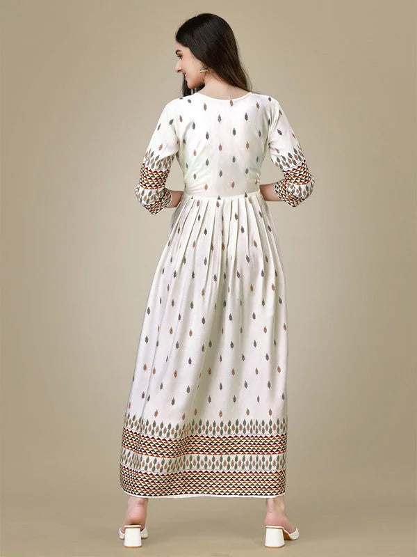 White Rayon Anarkali Kurta - Chic Indian Kurta for Ladies