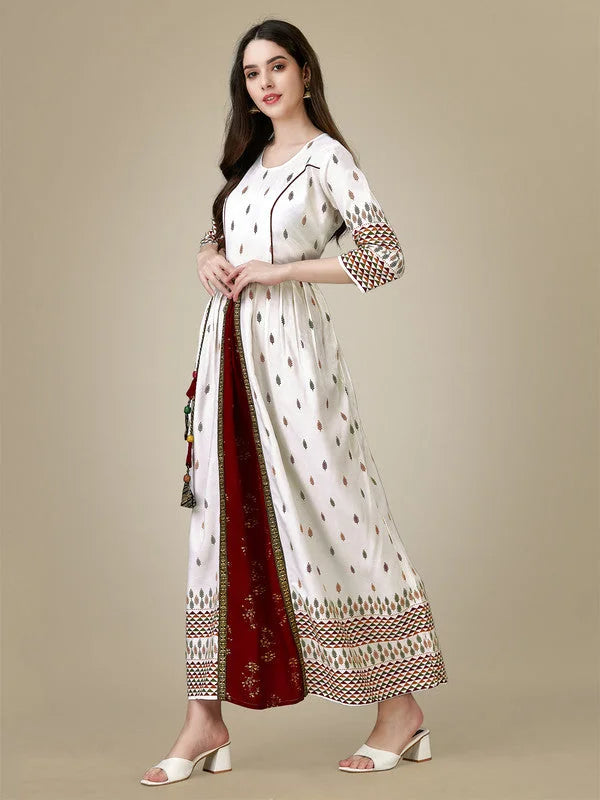 White Rayon Anarkali Kurta - Chic Indian Kurta for Ladies