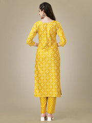Yellow Embroidered Women Kurta Pant Set-Yellow1009