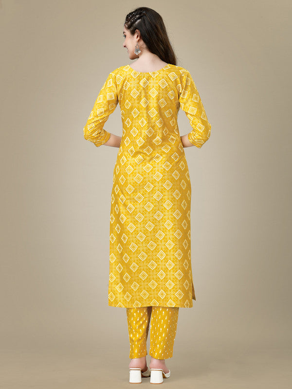 Yellow Embroidered Rayon Women's Kurta Pant Set | Indian Sets