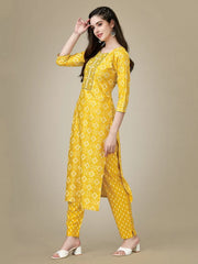 Yellow Embroidered Women Kurta Pant Set-Yellow1009