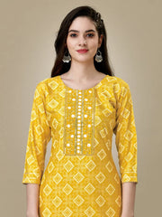 Yellow Embroidered Women Kurta Pant Set-Yellow1009