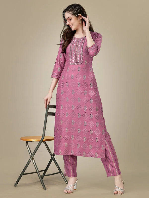 Purple Embroidered Women's Kurta Pant Set | Designer Kurta Sets