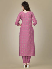 Purple Embroidered Women Kurta Pant Set-Wine1010