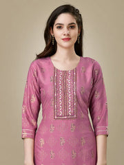 Purple Embroidered Women Kurta Pant Set-Wine1010